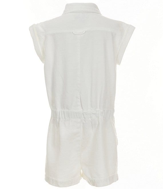 Rolled Sleeve Cargo Romper - White