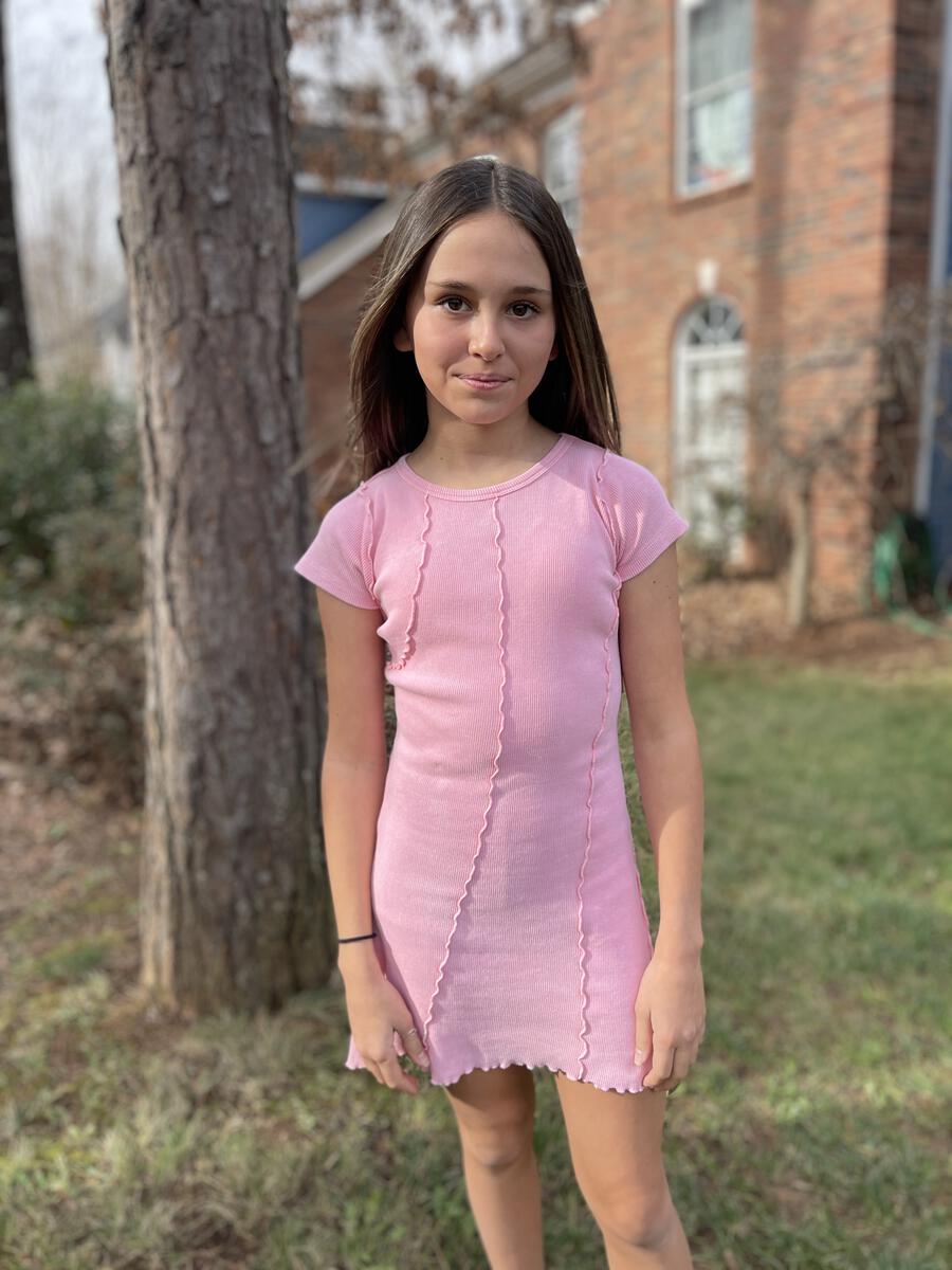 Seamed Rib Dress - Acid Wash Pinkn