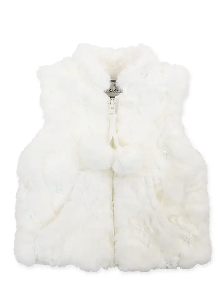 Sparkle Star Faux Fur Zip Front Vest