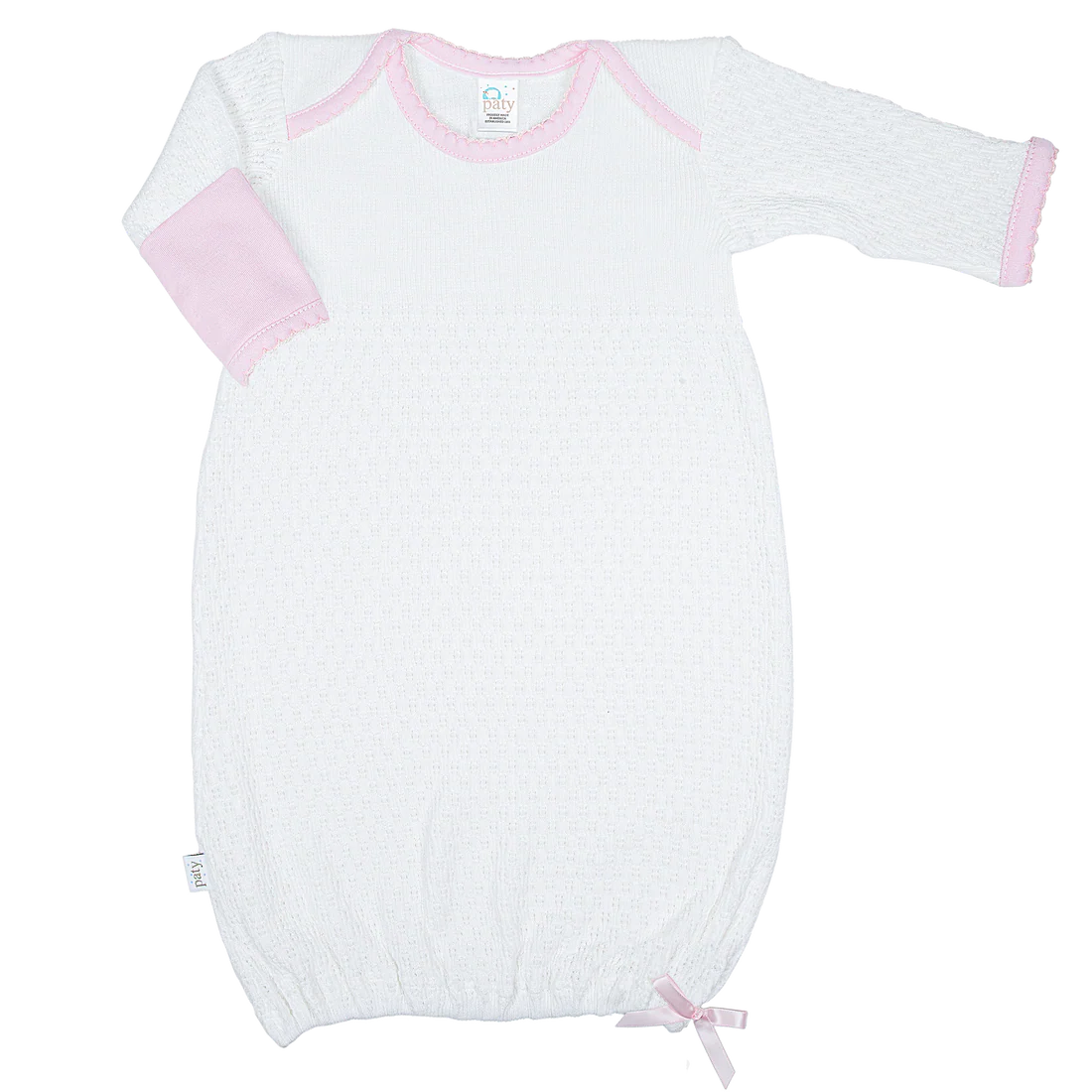 Overlap Shoulder Gown W/Bow Pima trim Pink