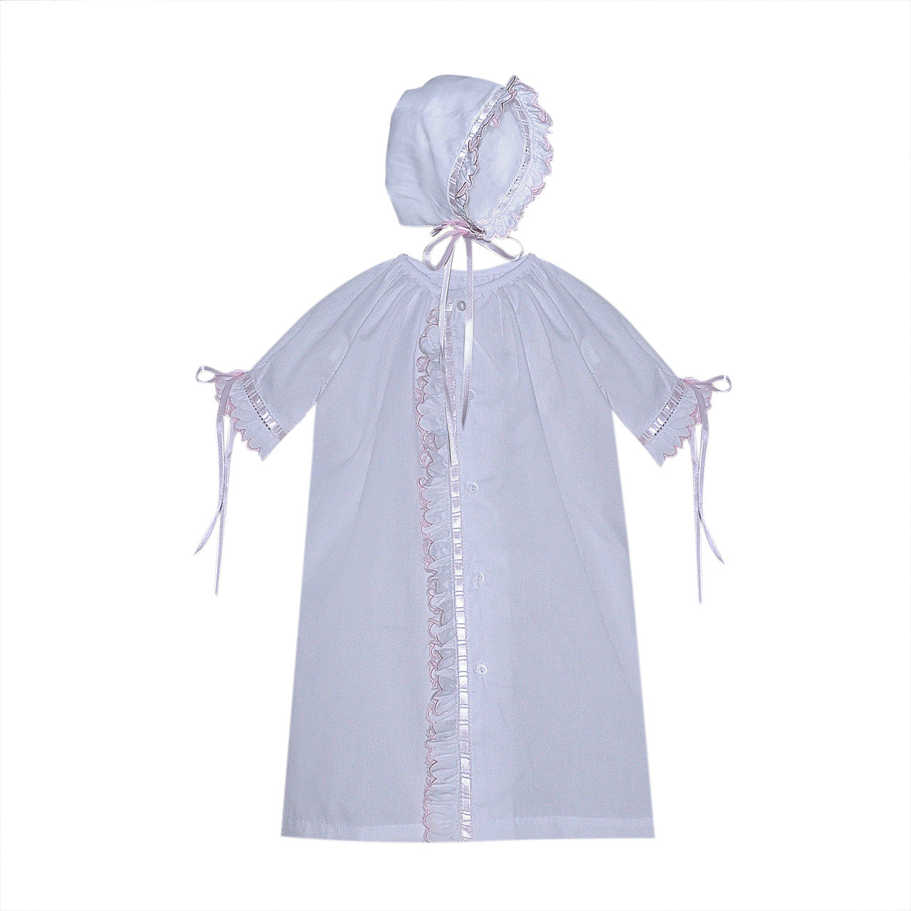 White Finn Daygown- Scallop Ruffle Pink