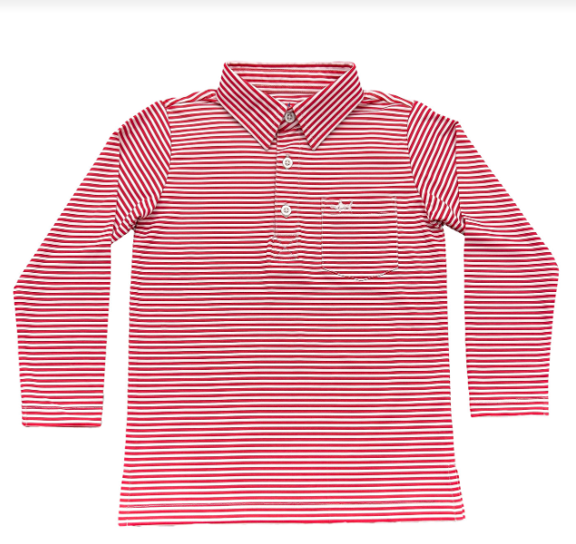 Inshore Performance Red Stripe Polo LS