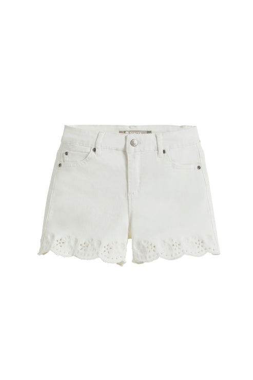 Floral Eyelet Scallop Hem Shorts - White