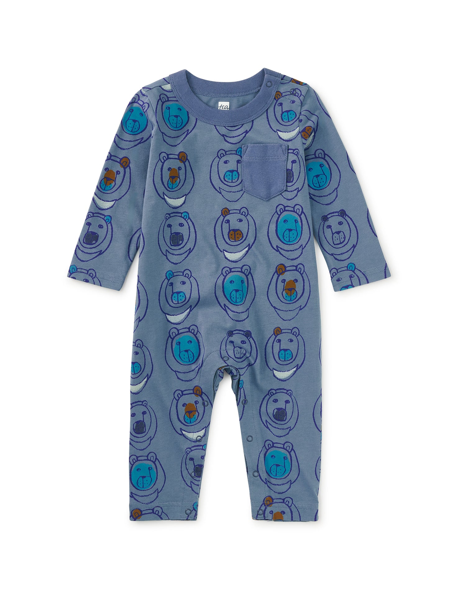 Long Sleeve Pocket Baby Romper- Moon Bear