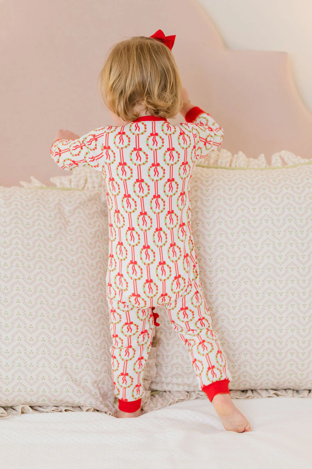 One Piece Zip Up Jammies, Red Christmas Wreath Lounge