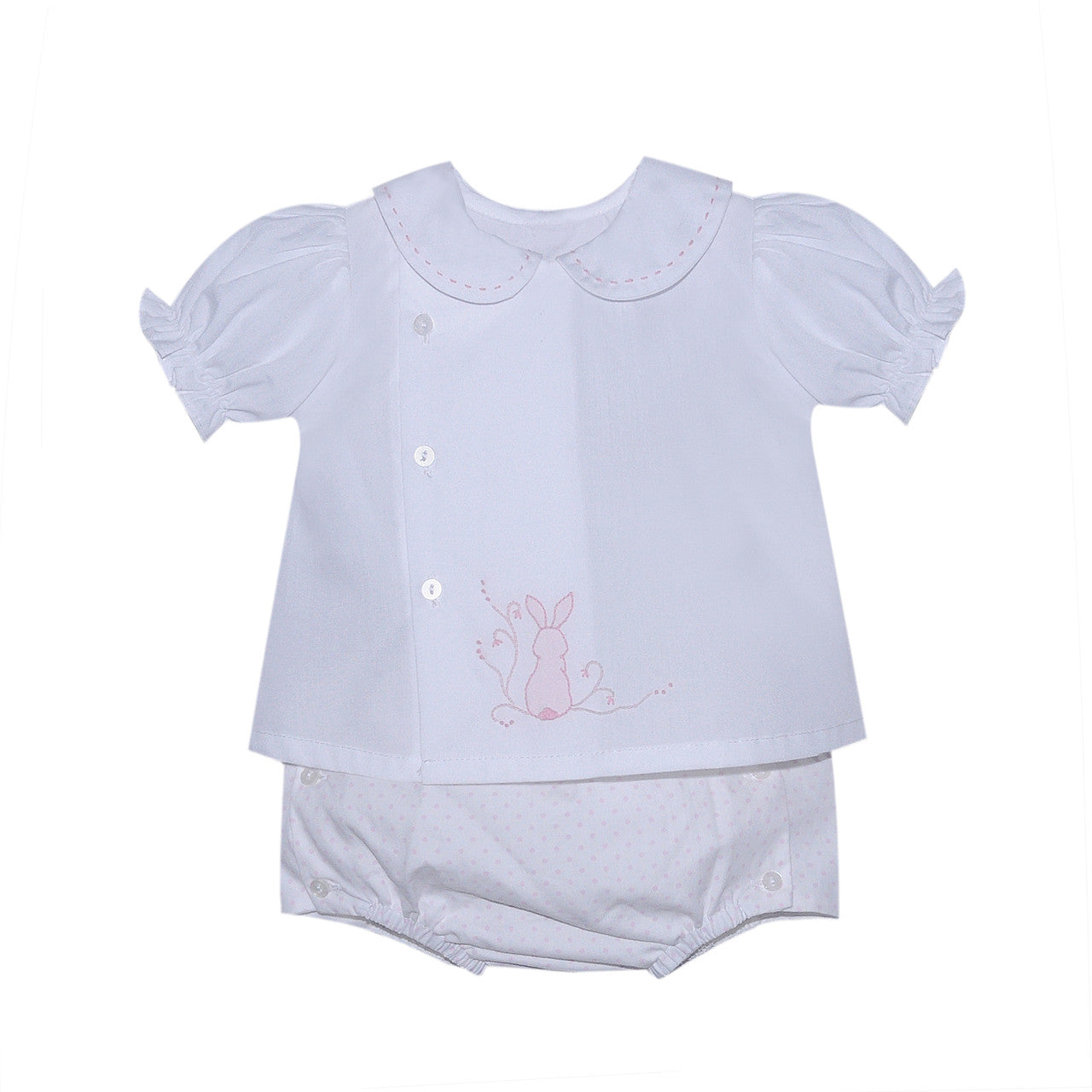 White Riley Girl Diaper Set- Bunny