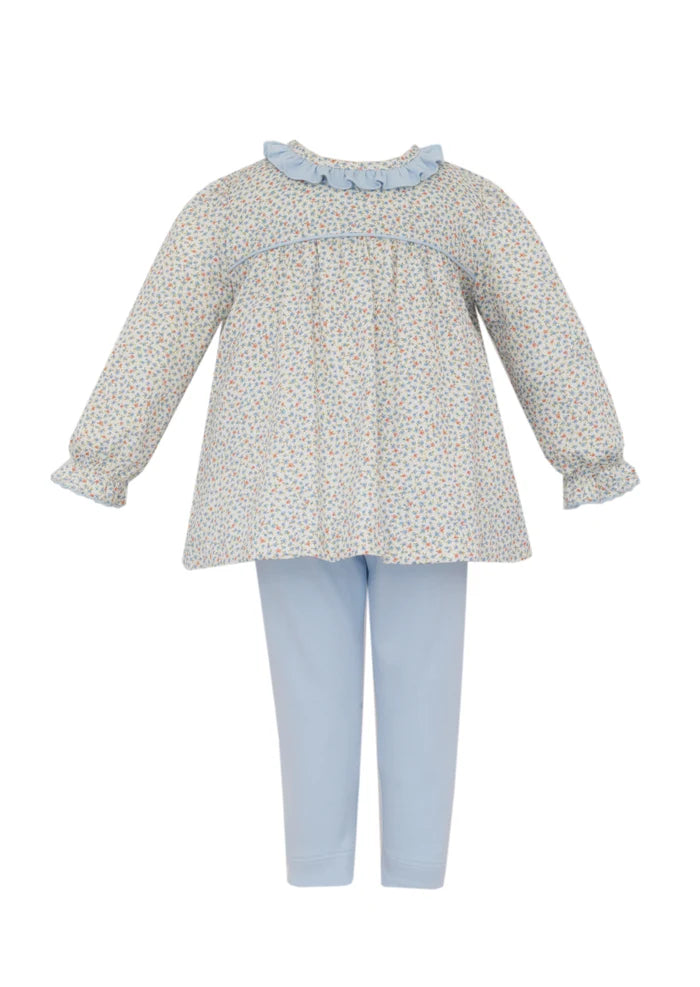 Light Blue Tunic Set w/ Orange Print Top