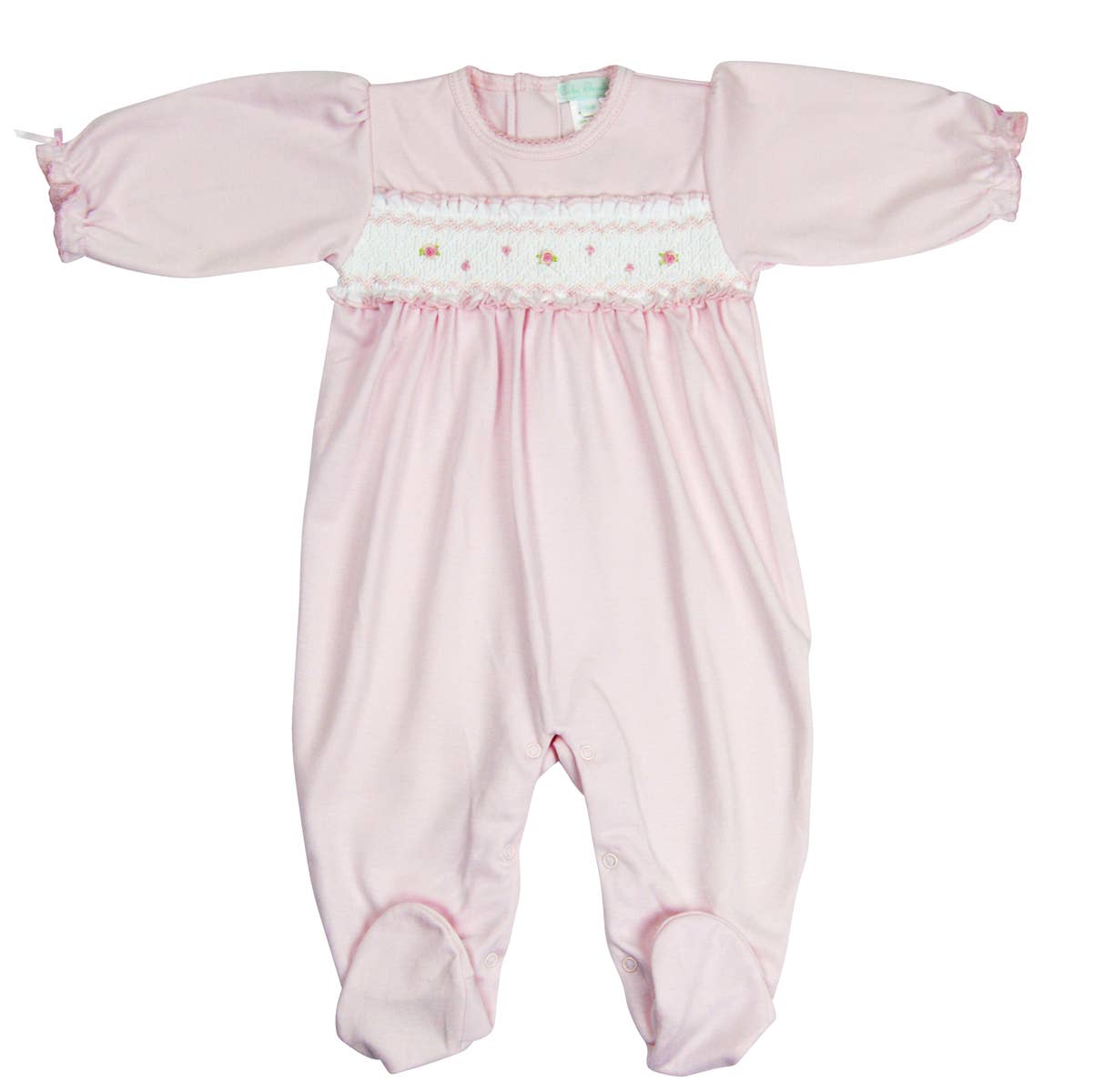 Baby Girl Pink Hand Smocked Rosebud Footie