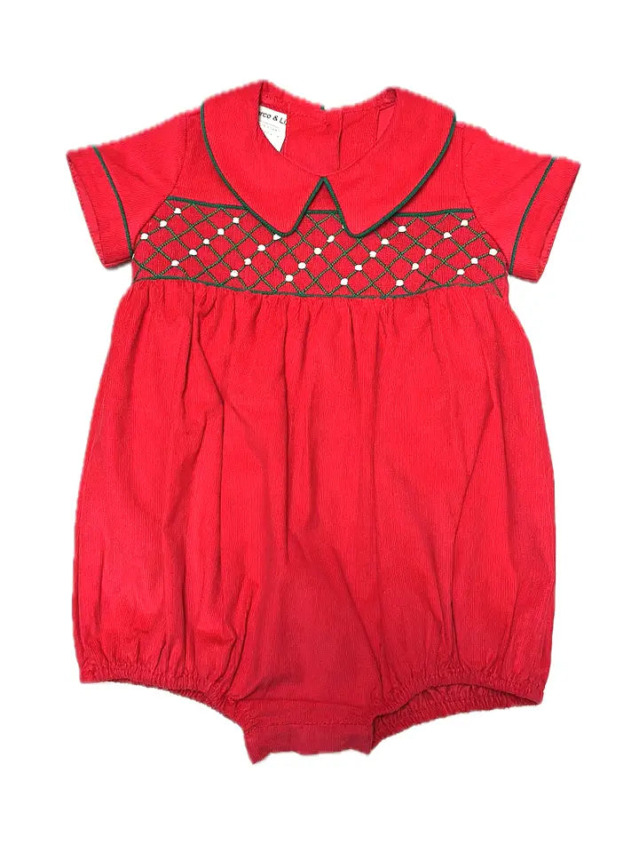 Baby Boy's "Christmas Classic" Red Corduroy Romper