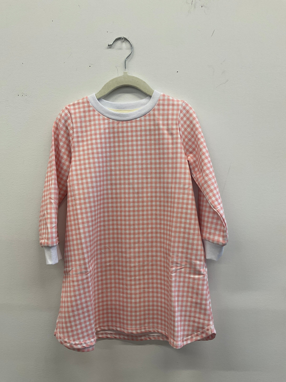 Pink Gingham Sweatshirt Dress