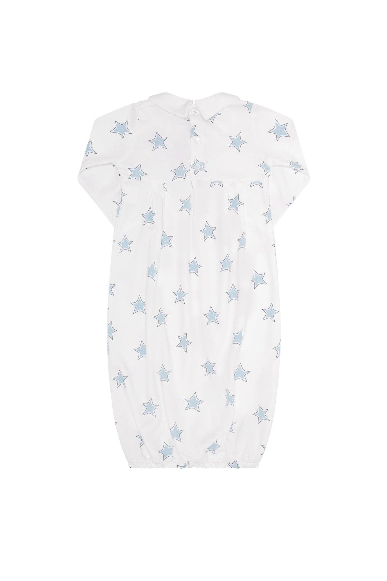 Blue Stars Print Smocked Gown: Blue / 0 - 3M