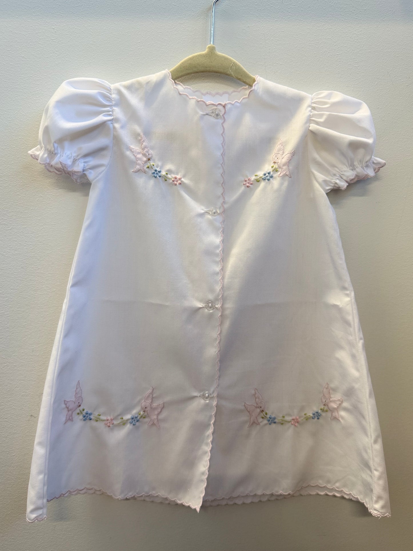 Girl Day Gown White/Pink Birds