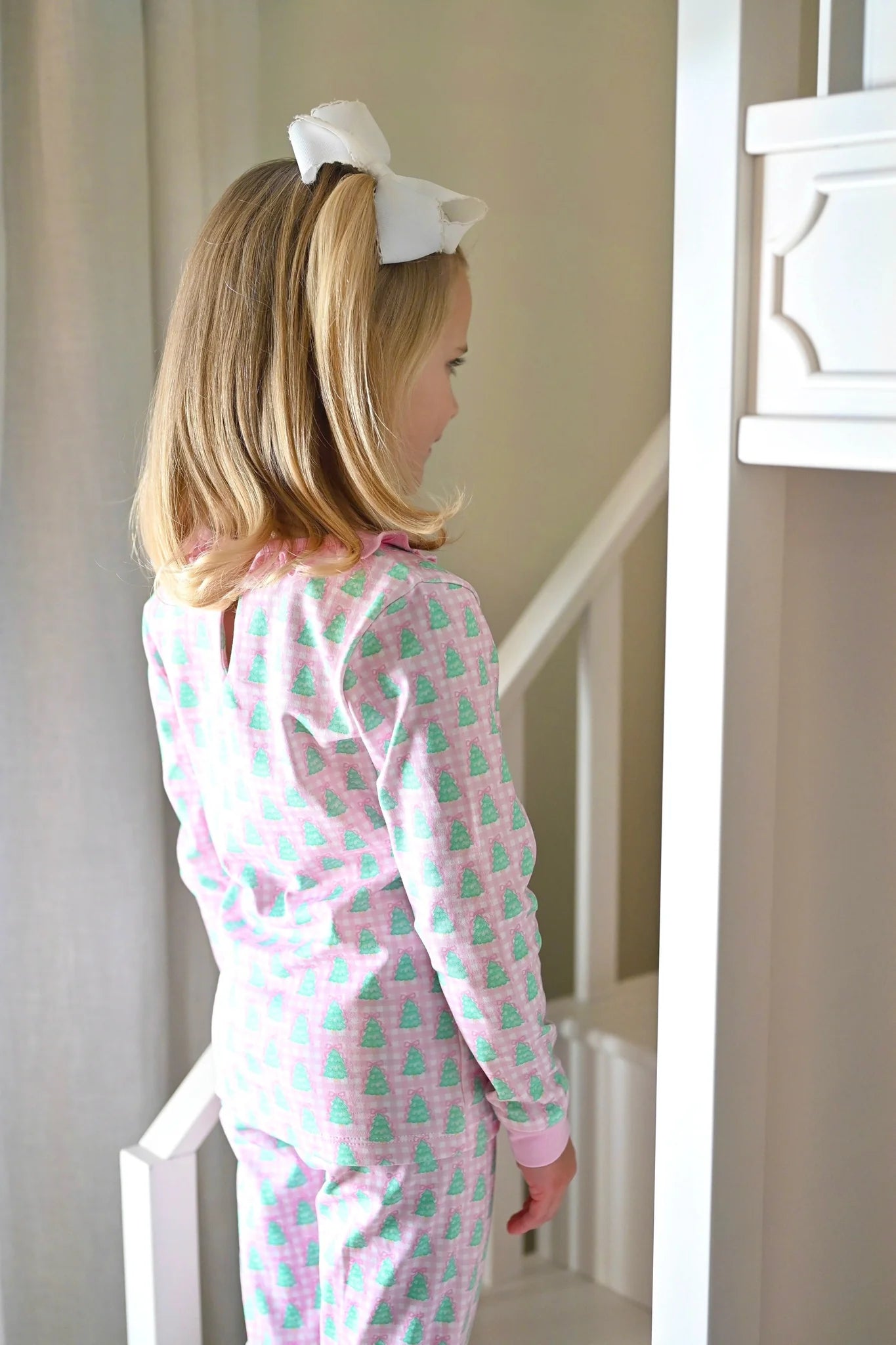 Two Piece Jammies, Pink Gingham Christmas Tree Lounge