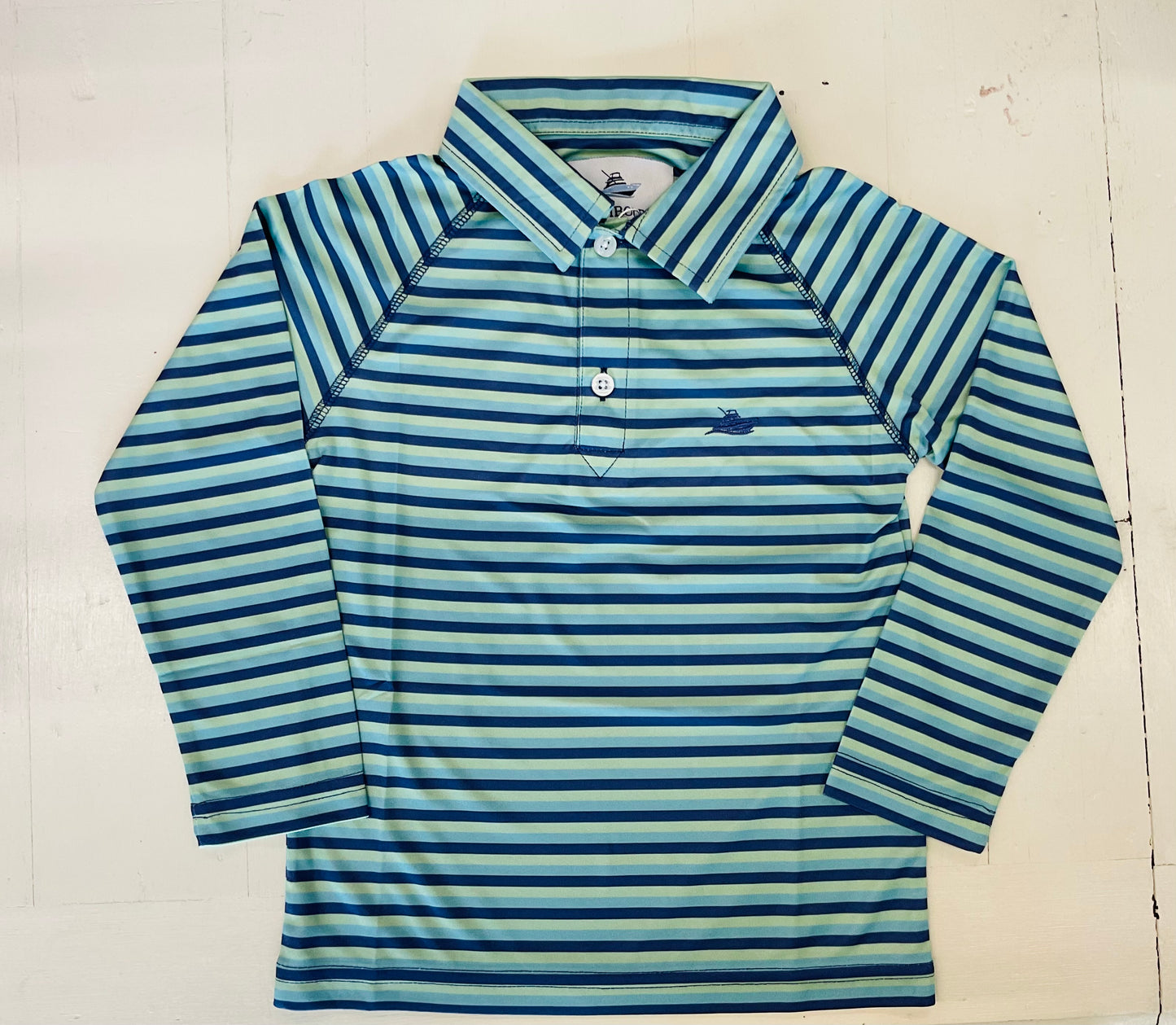 Boys L/S Performance Polo - Navy/Nile/Smoke
