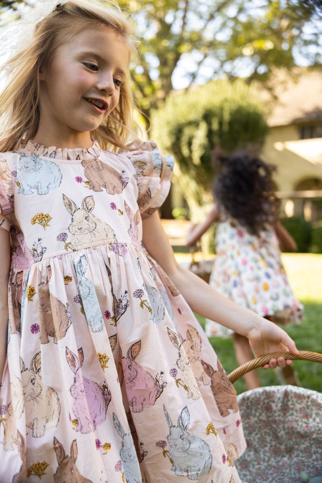 Girls Jennifer Double Ruffle Dress - Vintage Bunnies