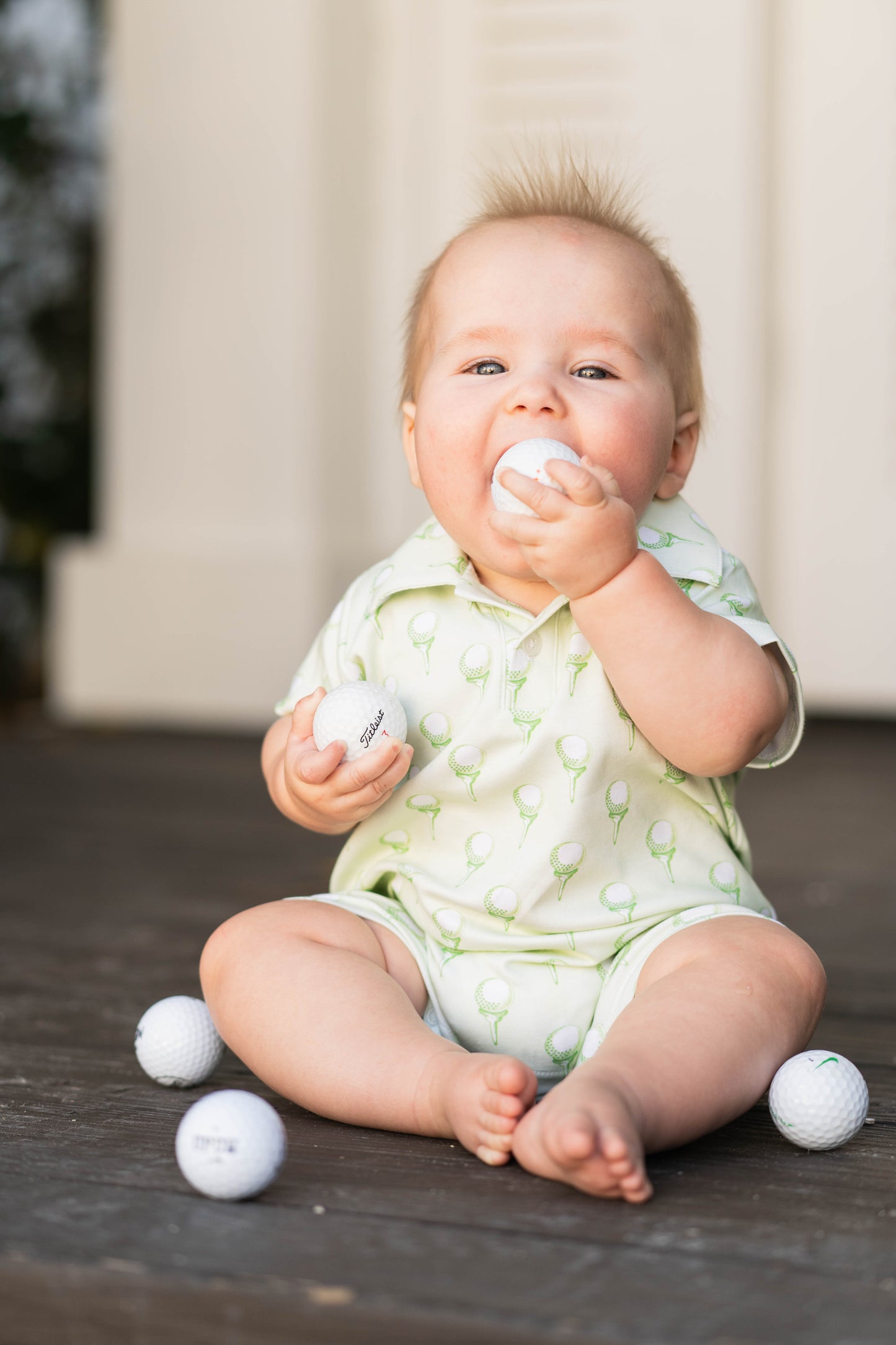 Pima Polo Romper - Green Golf Print