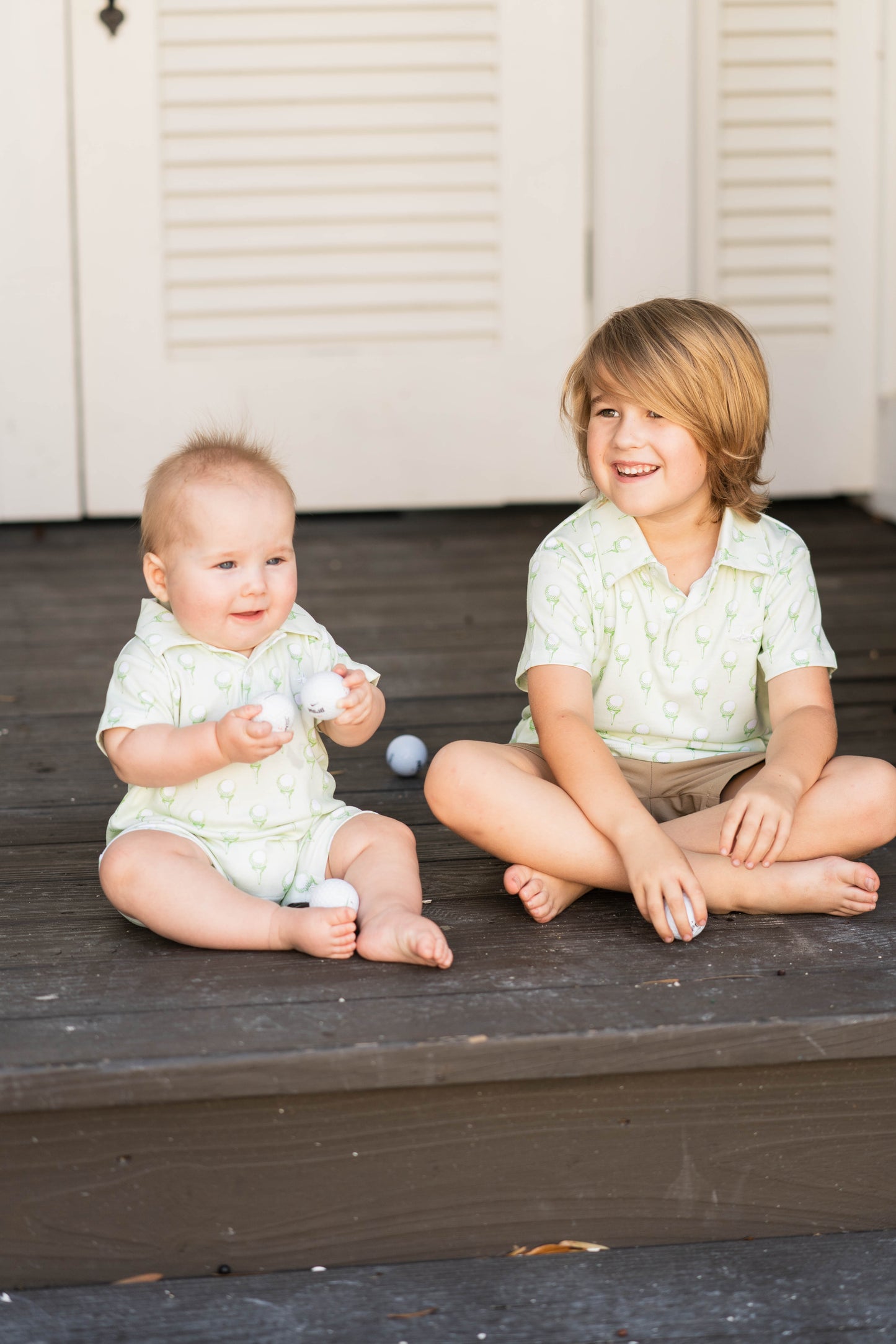 Pima Polo Romper - Green Golf Print
