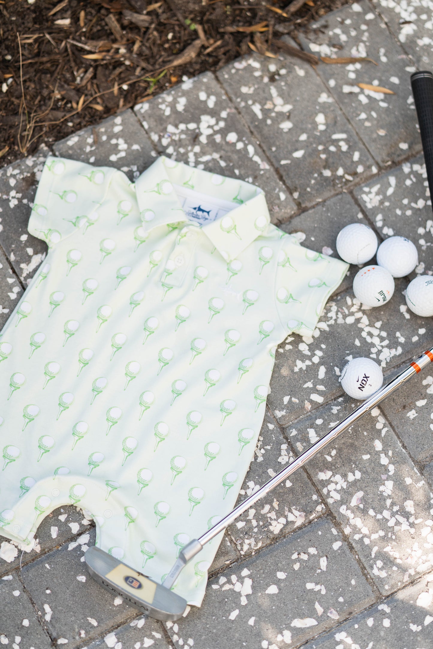 Pima Polo Romper - Green Golf Print