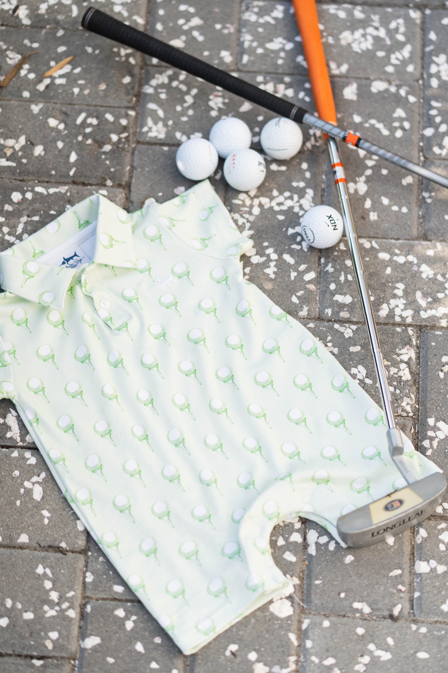 Pima Polo Romper - Green Golf Print