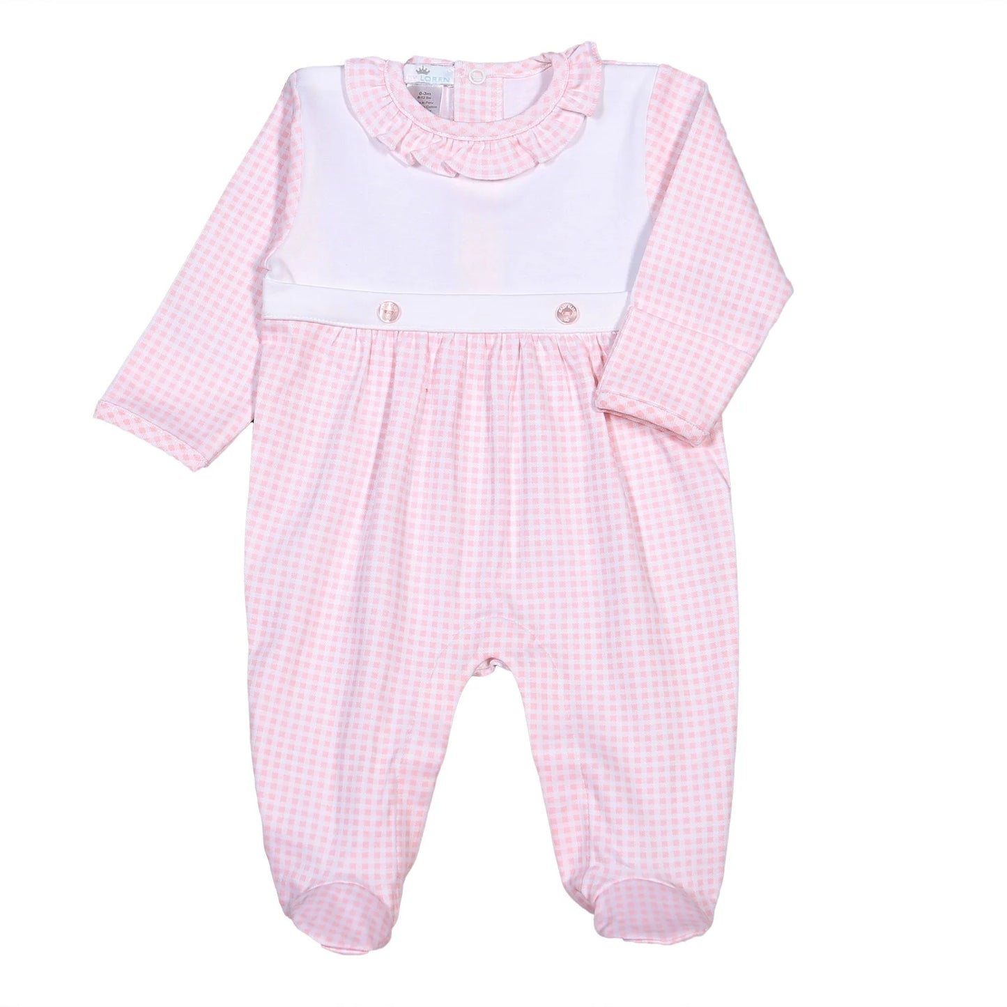 Pink Gingham Two Button Footie