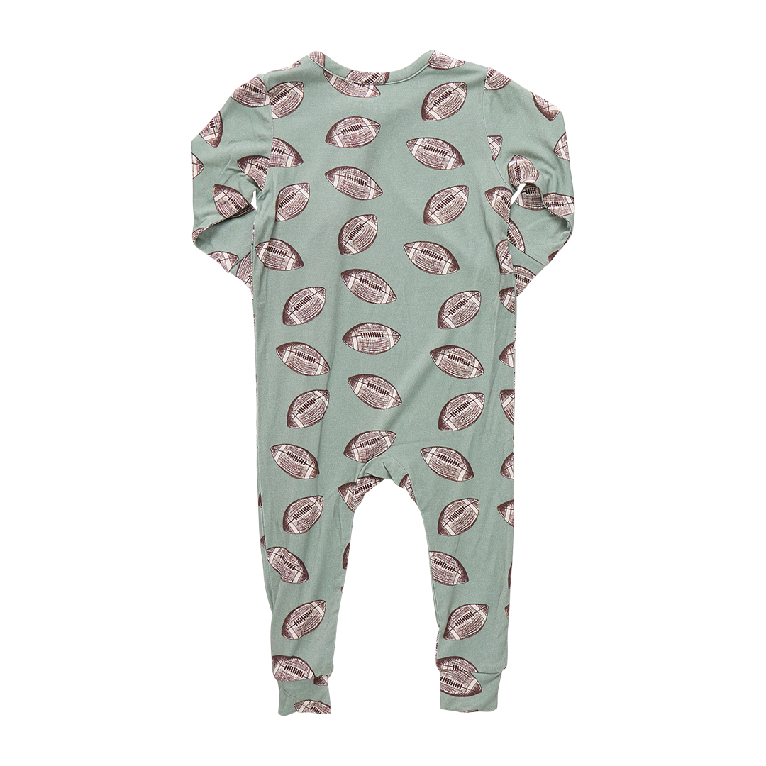 Baby Bamboo Romper- Green Flying Footballs