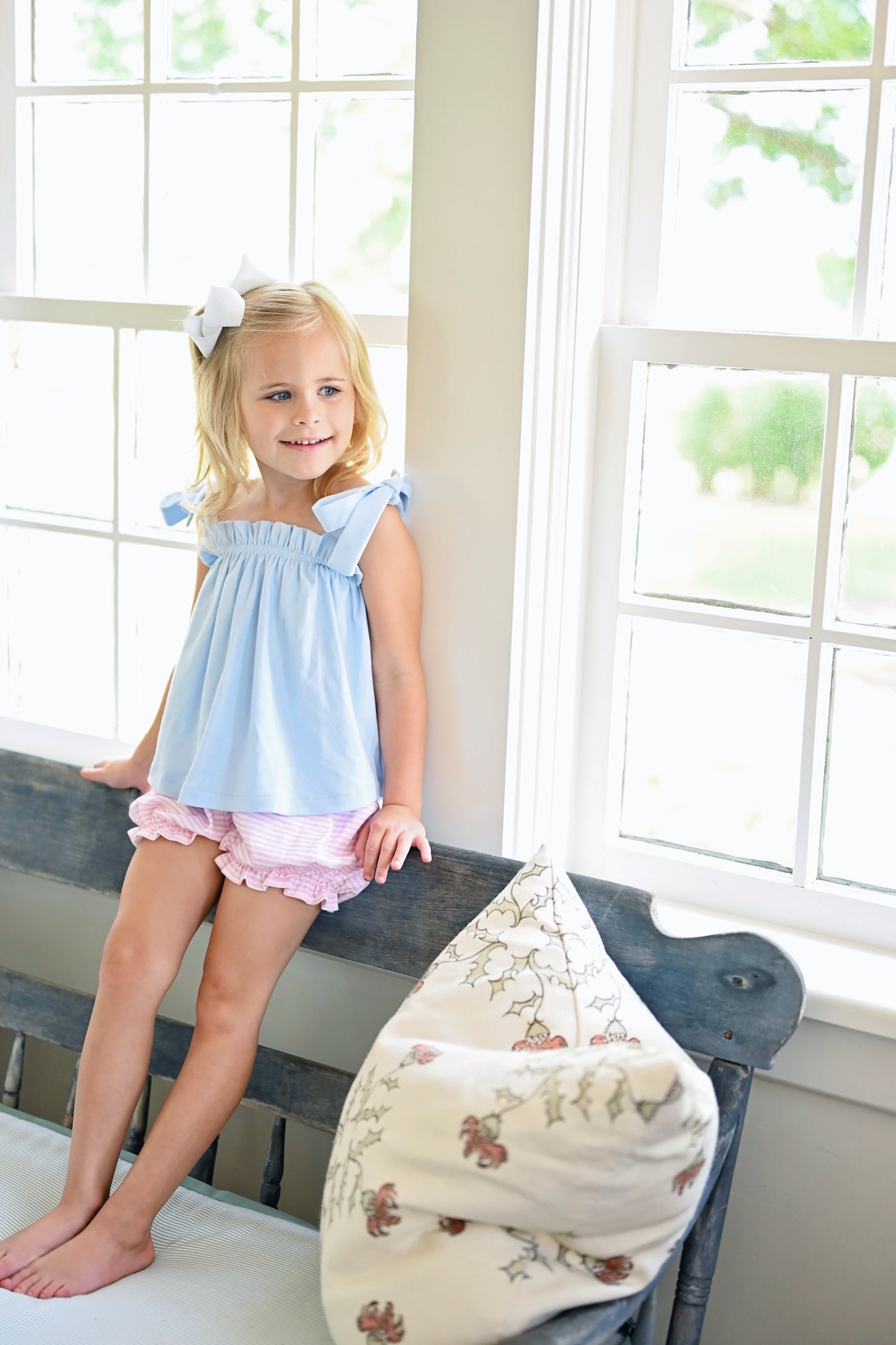 Girls Pima Knit Tie Top - Lt Blue