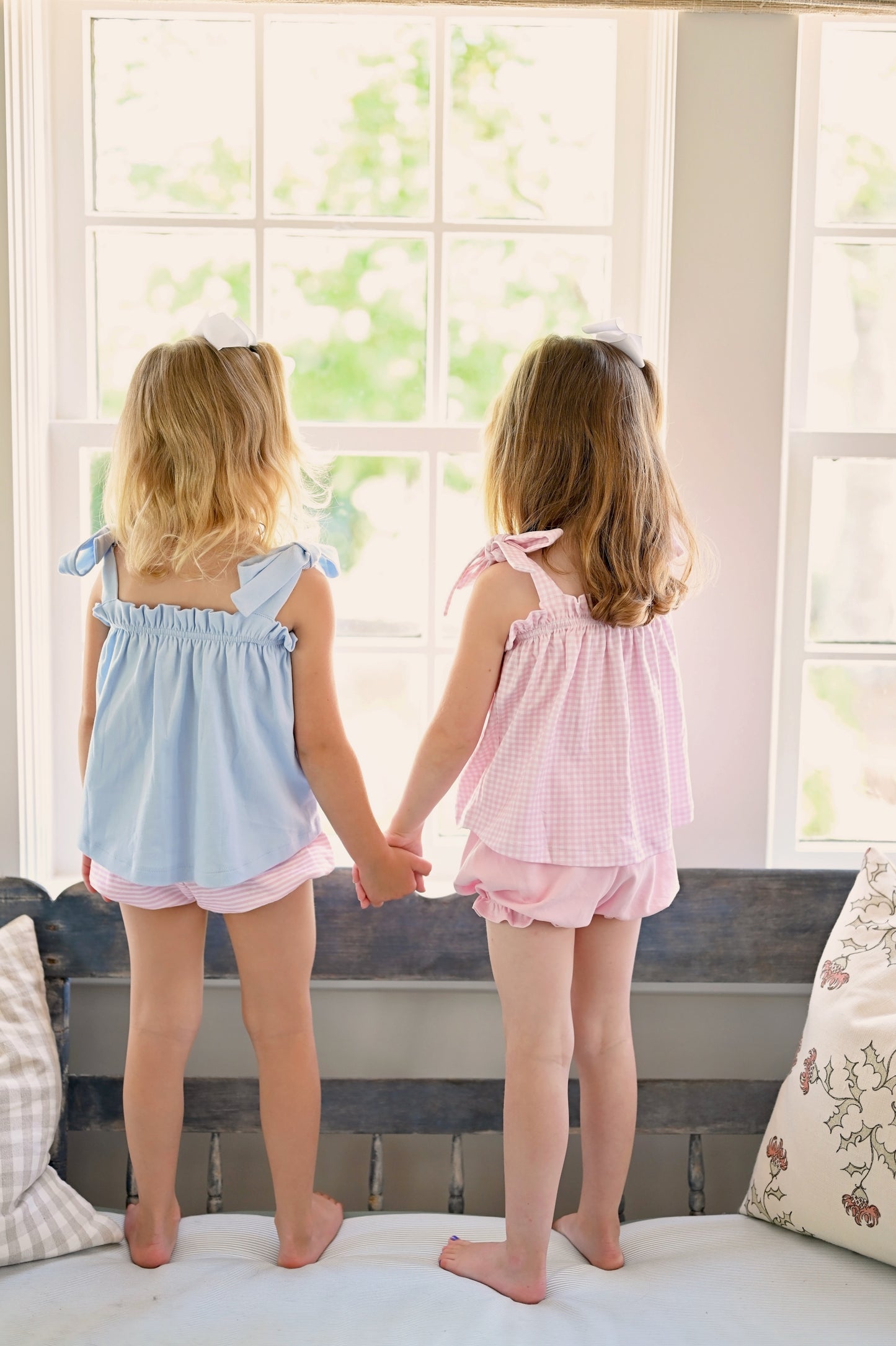 Girls Pima Knit Tie Top - Pink Gingham