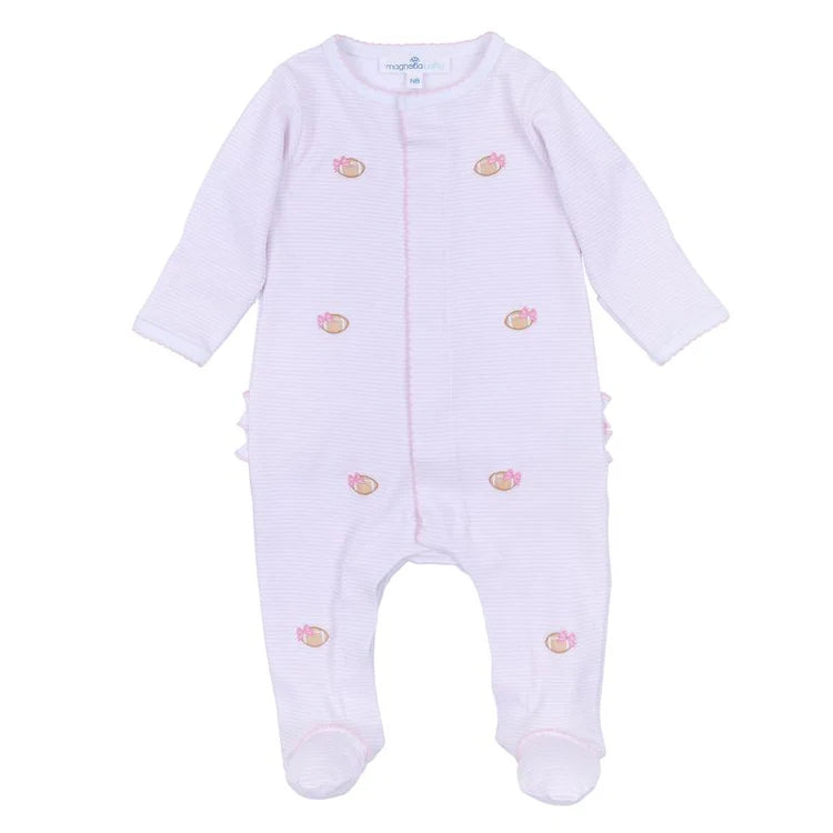 Touchdown Cutie Embroidered Ruffle Footie - Pink
