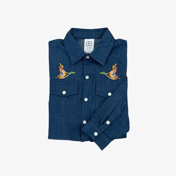 Redford Pearl Snap Shirt- Mallard Denim