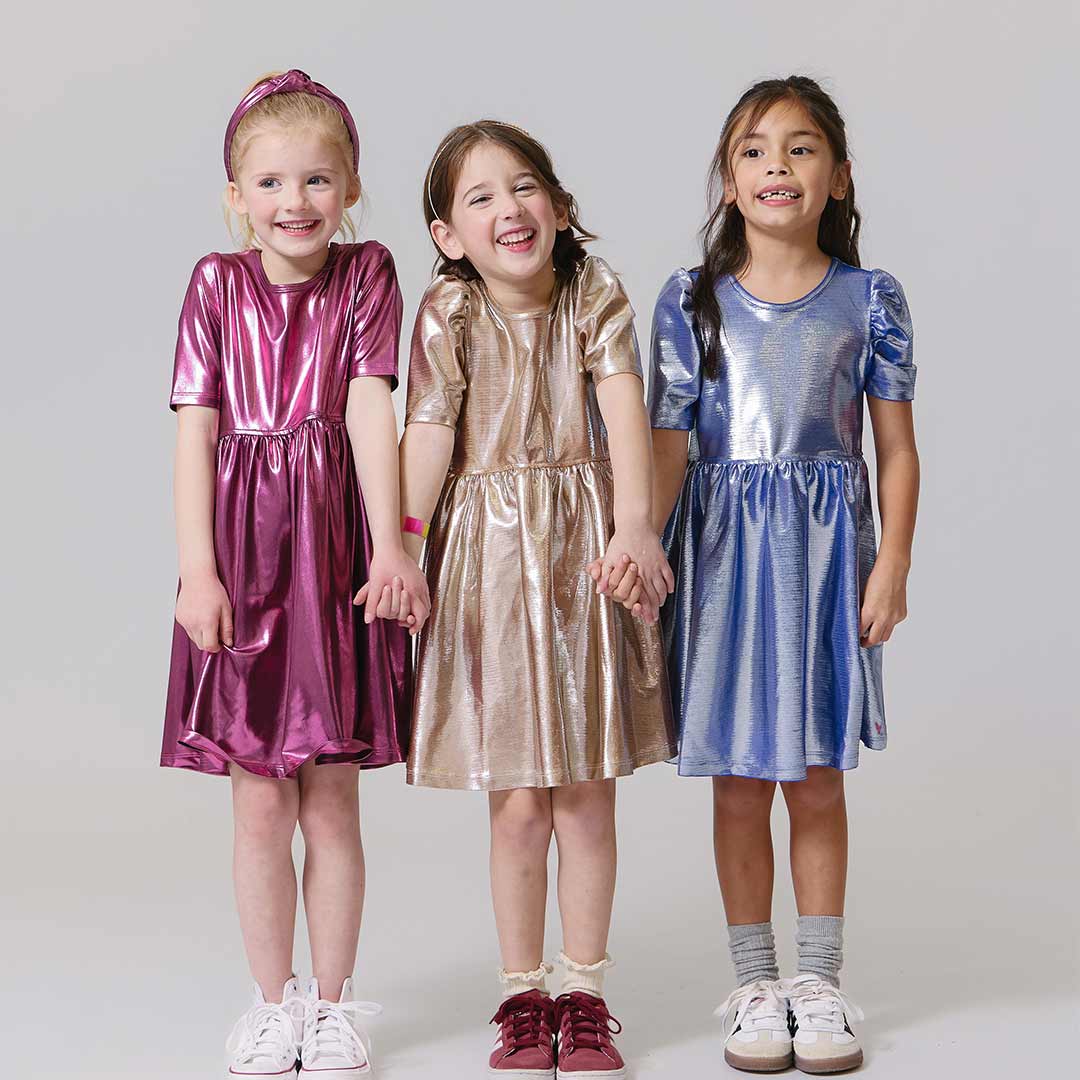 Girls Lame Laurie Dress- Champagne Textured