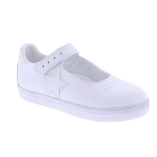 Stella White Leather Star Mary Jane