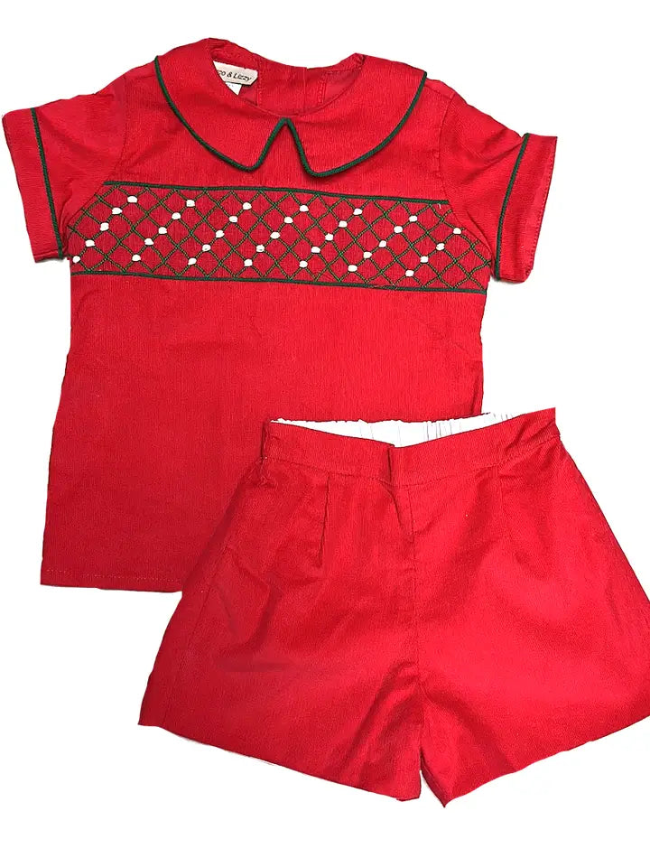 Red Corduroy Boys Short Set Christmas Classic
