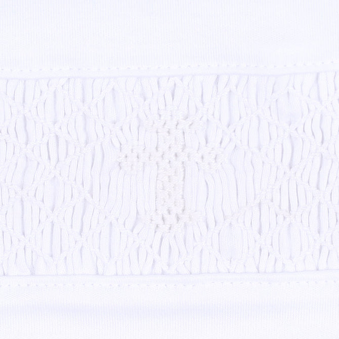 Blessed Smocked Collared S/S Boy Bubble - White