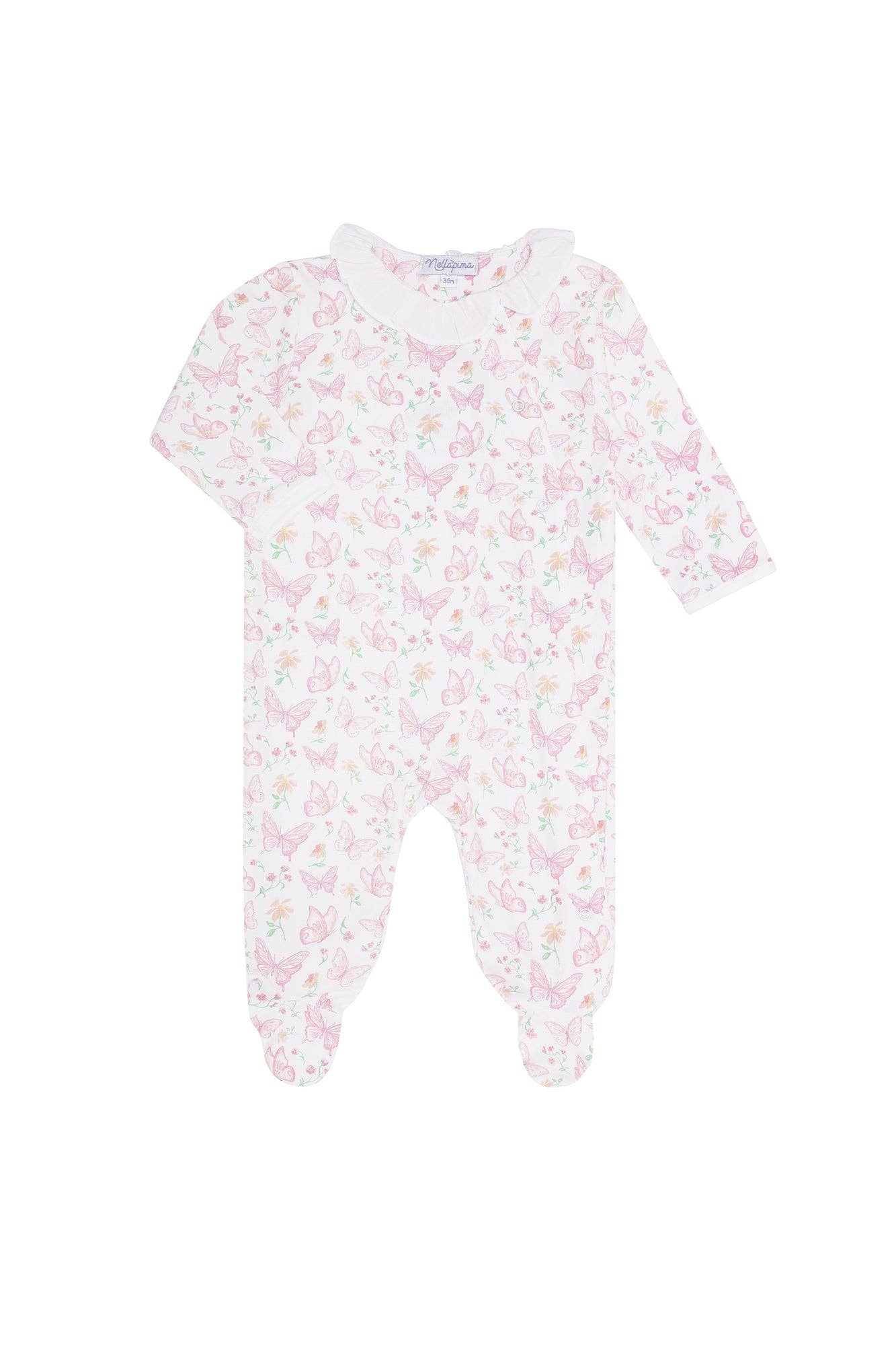 Butterflies Print Crossover Footie: Pink / 0 - 3M