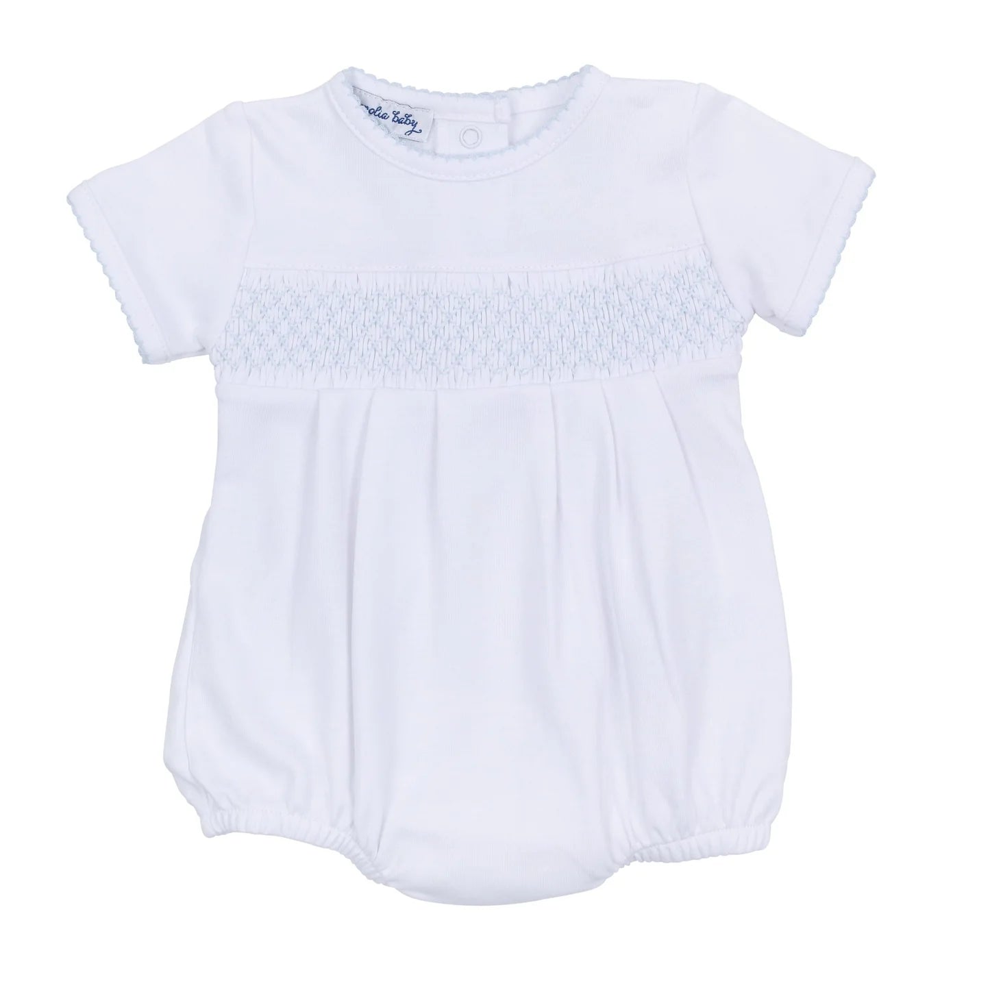 Essentials Solid Smocked Bubble - White blue