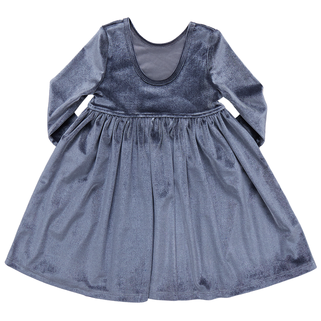 Girls Velour Steph Dress - Gray