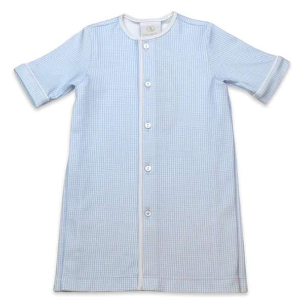 Welcome Little One Day gown- Baby Blue Mini gingham Knit