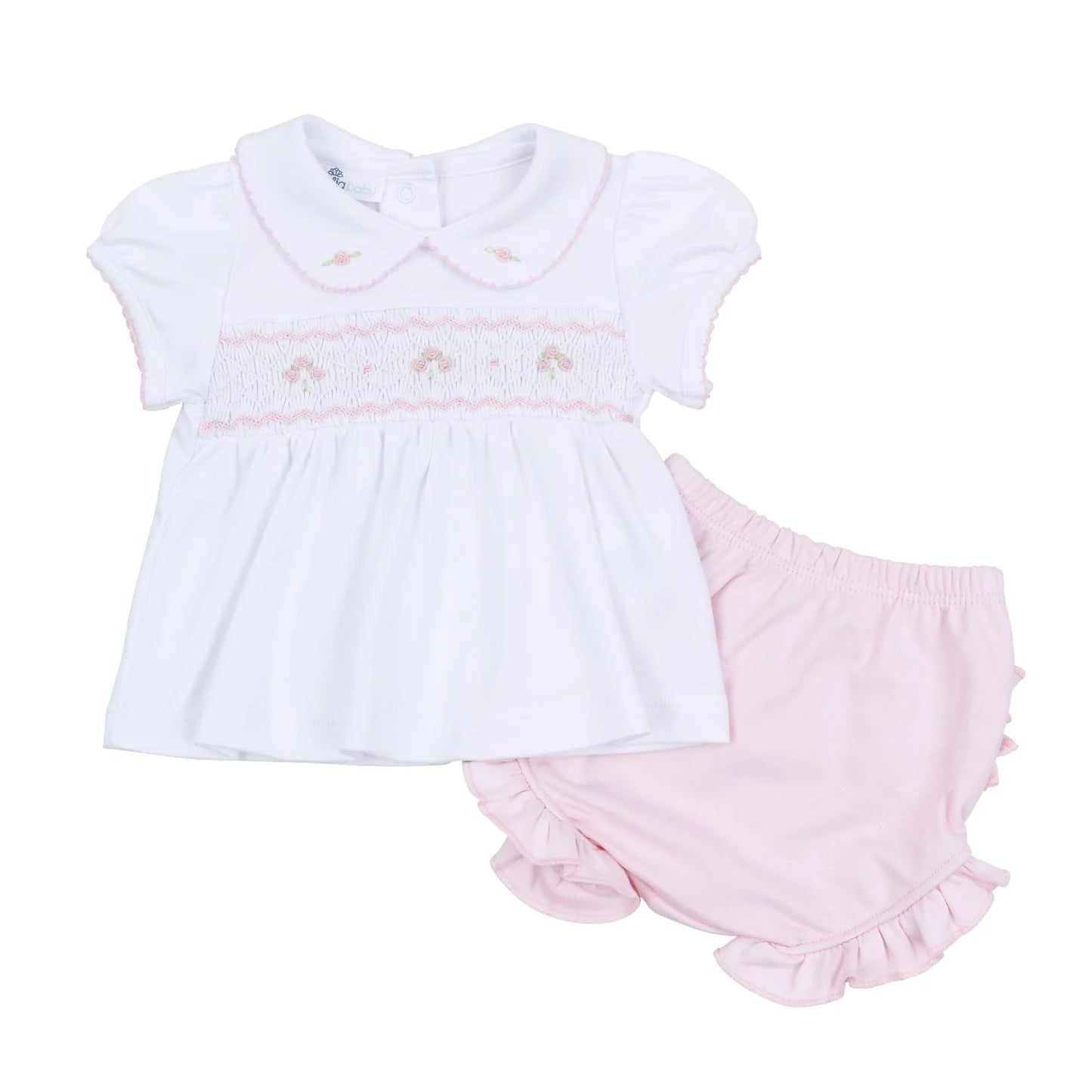 Lillian Smocked Ruffle Diaper Cover Set - Pink