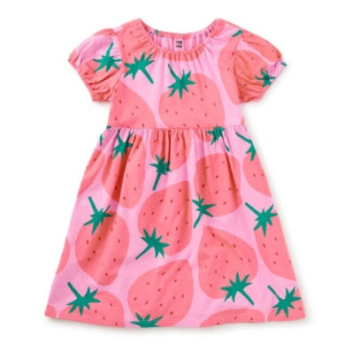 Puff Sleeve Empire Dress- Fresas Favorita