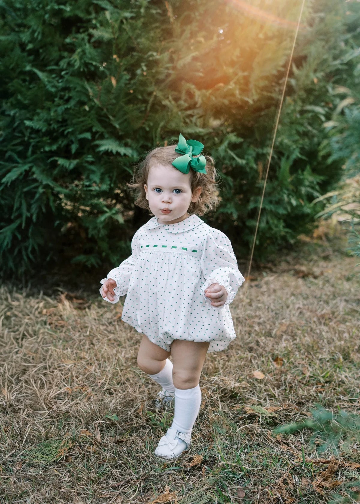 1956 Ribbon Bubble Mistletoe Green Swiss Dot
