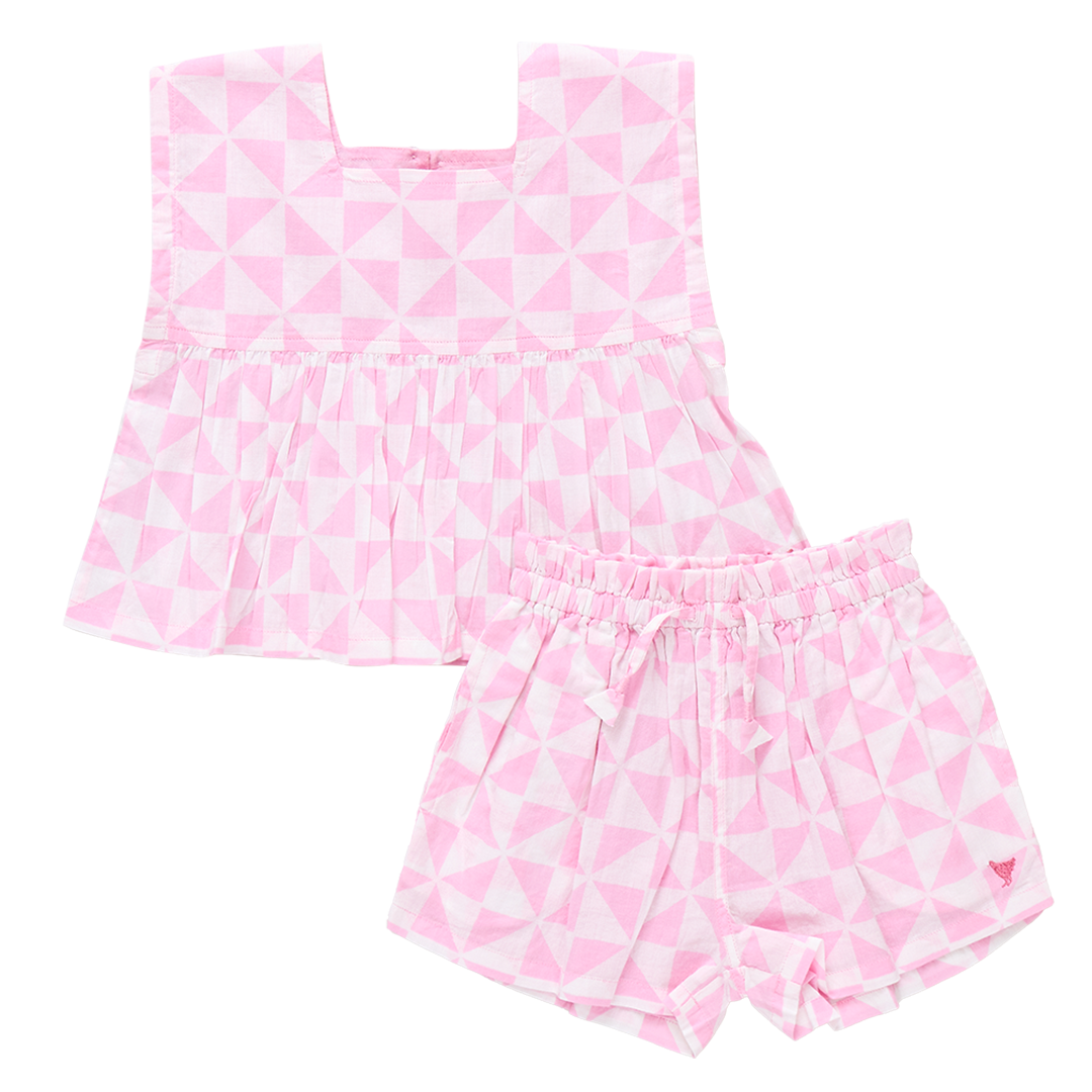 Girls Kamari 2pc Set - Pink Triangle Check
