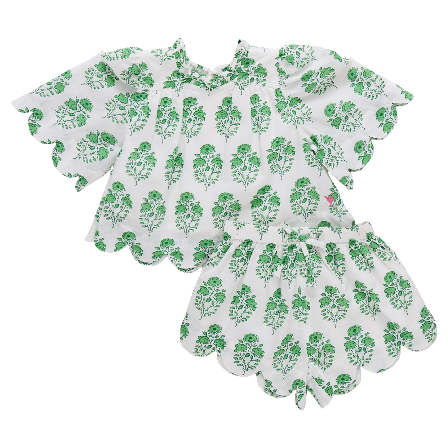 Girls Misha Scallop 2-Piece Set - Green Strawflower
