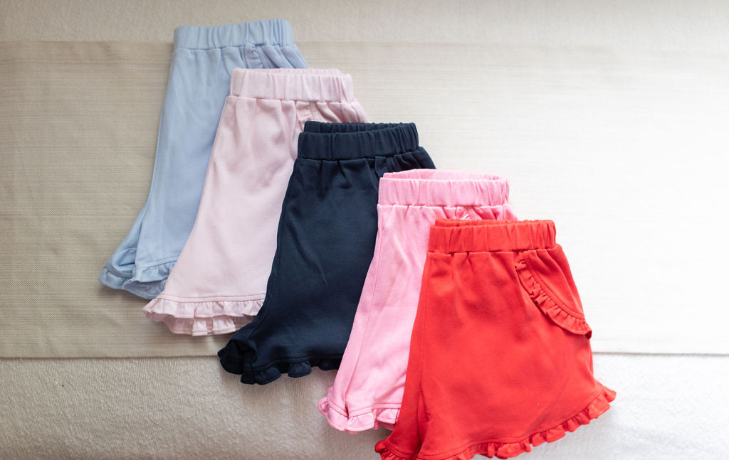 Kinley Ruffled Knit Pima Shorts - Red