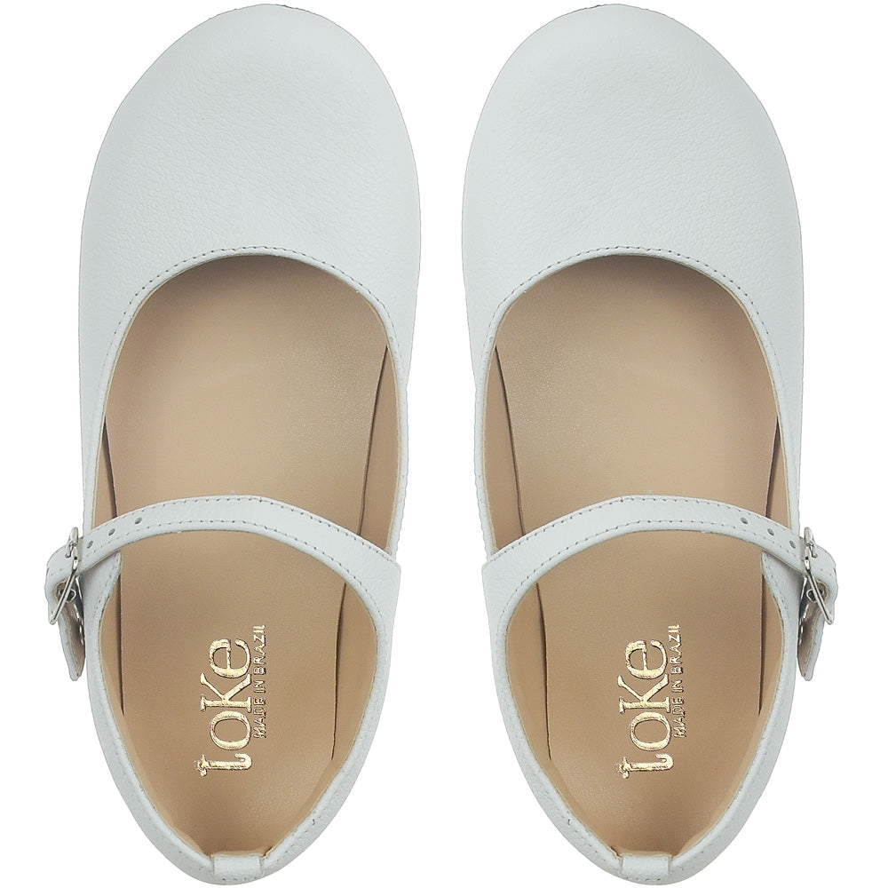 Youth Girl Leather Mary Jane - White w/Rubber Sole