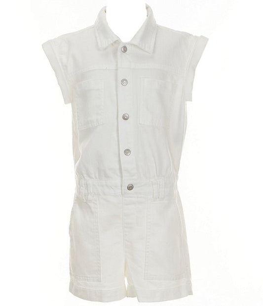 Rolled Sleeve Cargo Romper - White