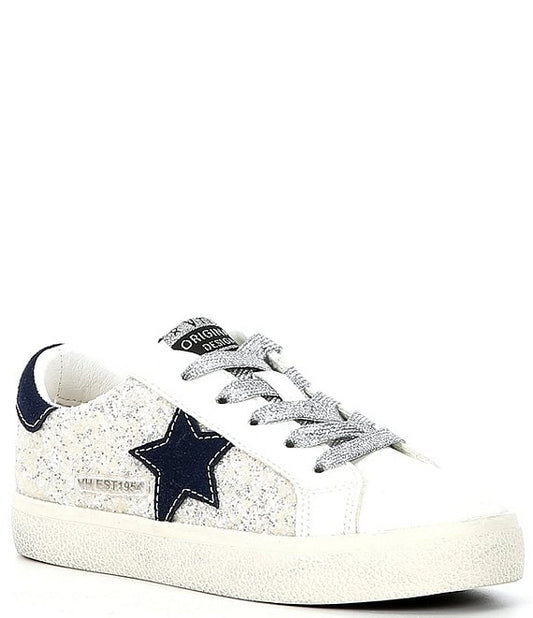 Girls Charlotte Silver Sparkle Blue Star Shoe