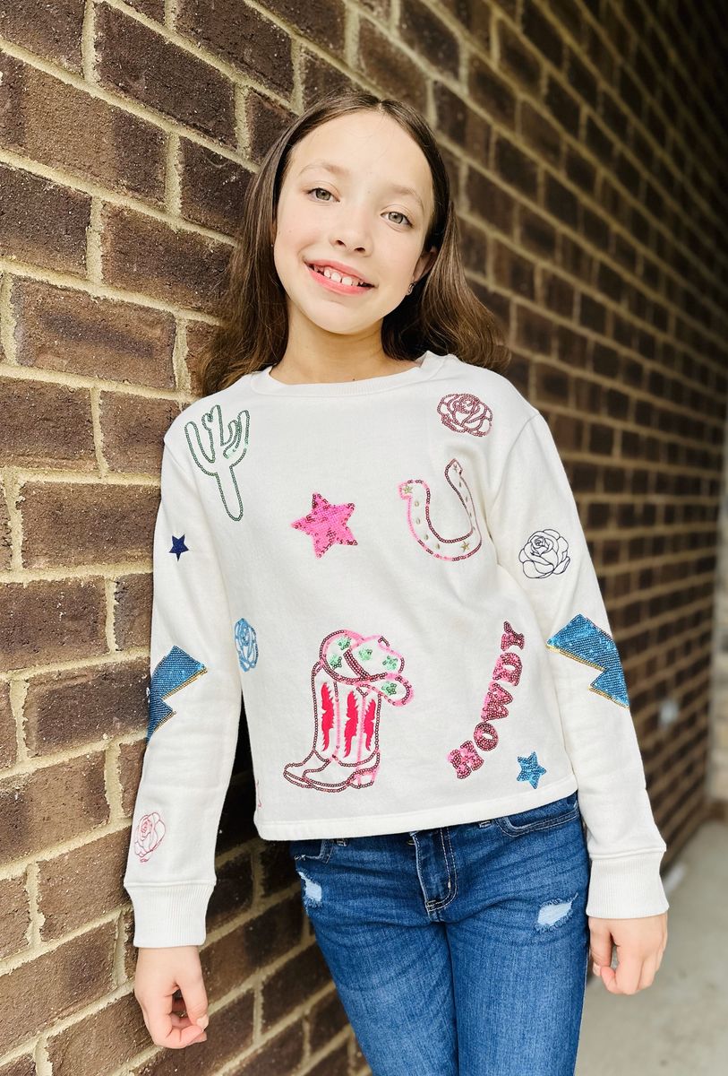 Girls Howdy & Western Sequin L/S Top