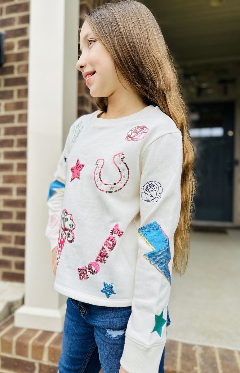 Girls Howdy & Western Sequin L/S Top