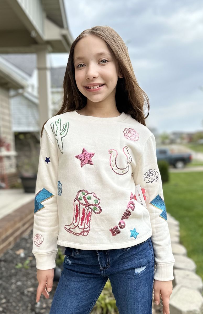 Girls Howdy & Western Sequin L/S Top