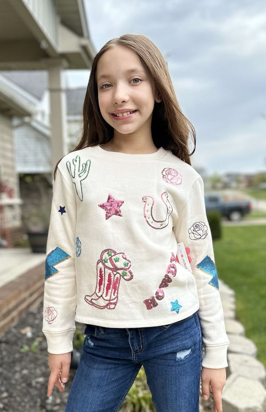 Girls Howdy & Western Sequin L/S Top